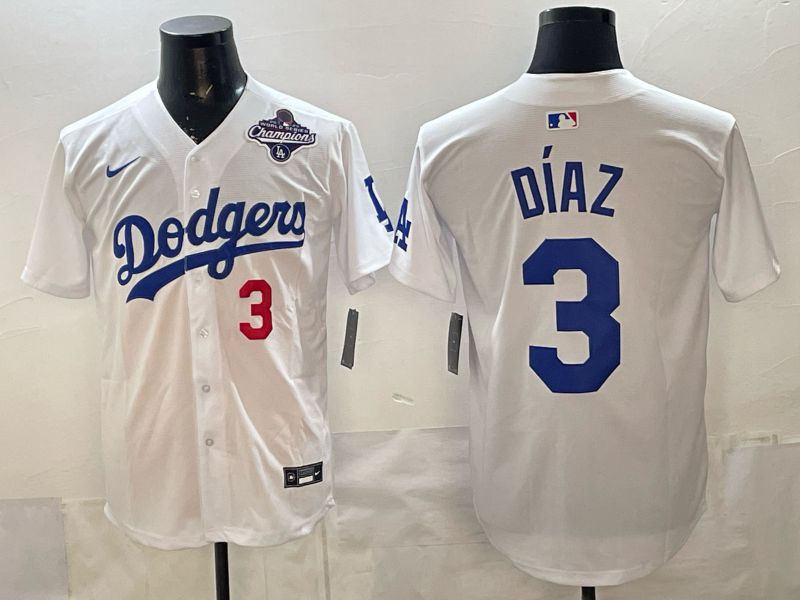 Men Los Angeles Dodgers #3 Diaz White Game 2026 Nike MLB Jersey style 014